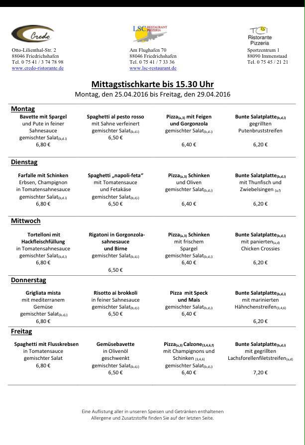 Speisekarte von LSC Restaurant, Friedrichshafen