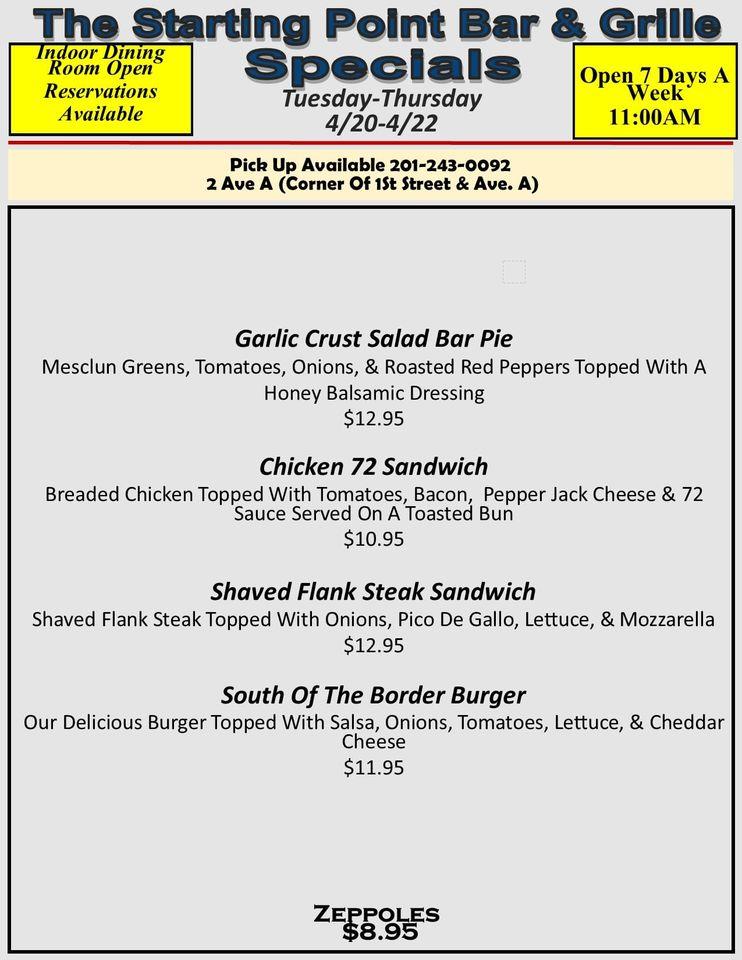 Menu at Starting Point Bar & Grill, Bayonne
