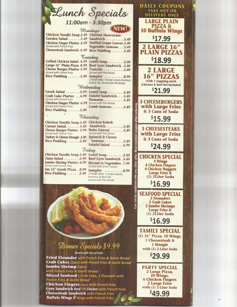 Menu at Zena's American Mediterranean Cuisine & Catering pizzeria, Collingswood, 400 Richey Ave