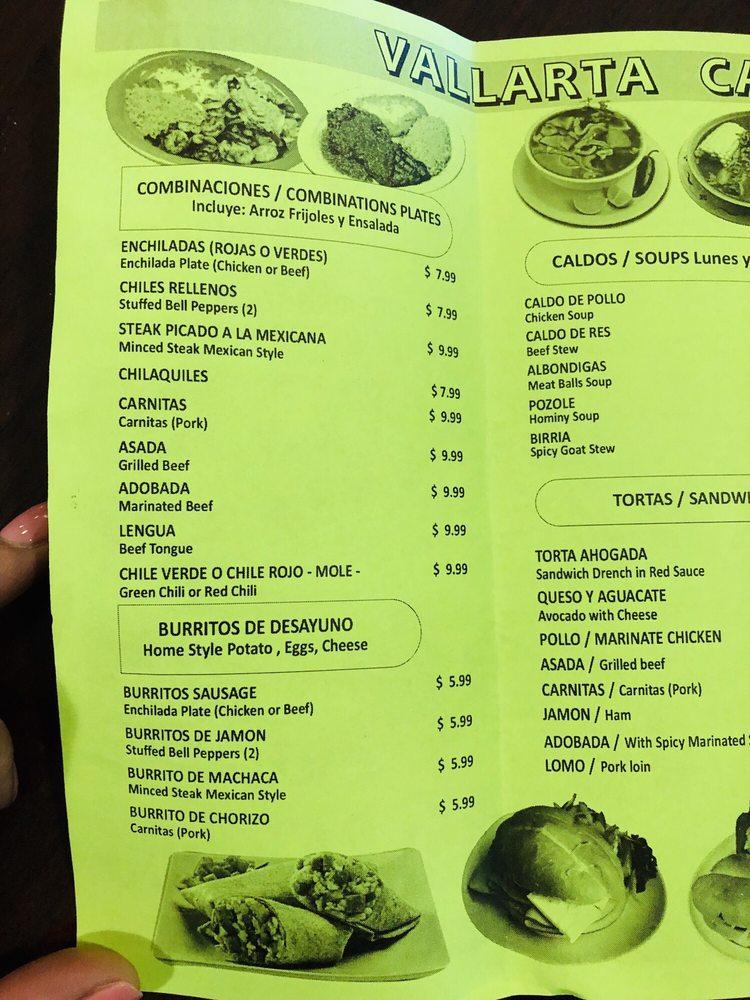 Menu at Vallarta Mexican Food restaurant, Corona