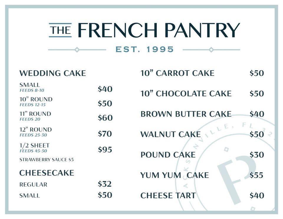 Menu at The French Pantry restaurant, Jacksonville