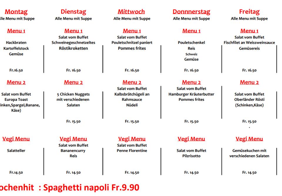 Menu at Bäckerei Konditorei Tea Room 3 Brunnen, Niederbipp