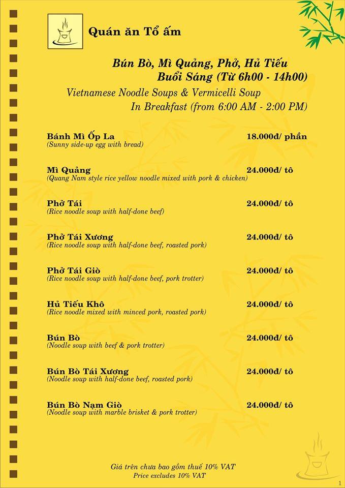 Menu at Quán ăn Tổ ấm restaurant, Cam Ranh