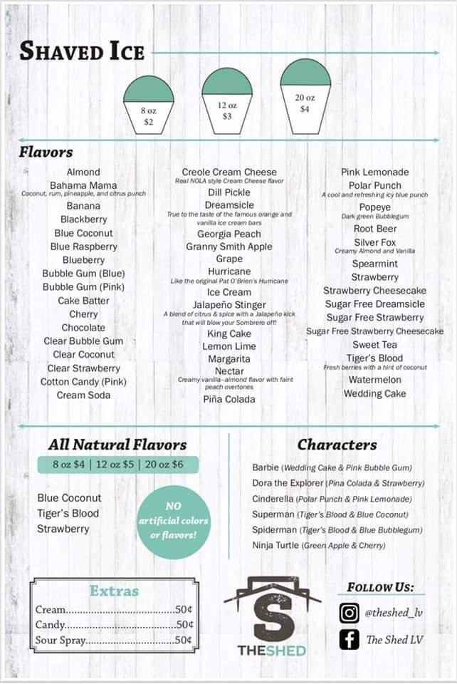Menu at The Shed pub & bar, La Vernia