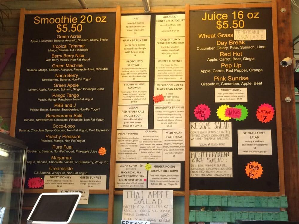 Menu at Happy Belly eatery + juice bar,