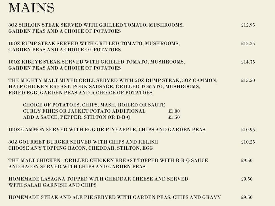 Menu at The Malt Shovel pub & bar, Bubbenhall, 2 Lower End