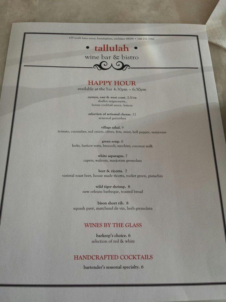 Menu at Tallulah Wine Bar & Bistro, Birmingham