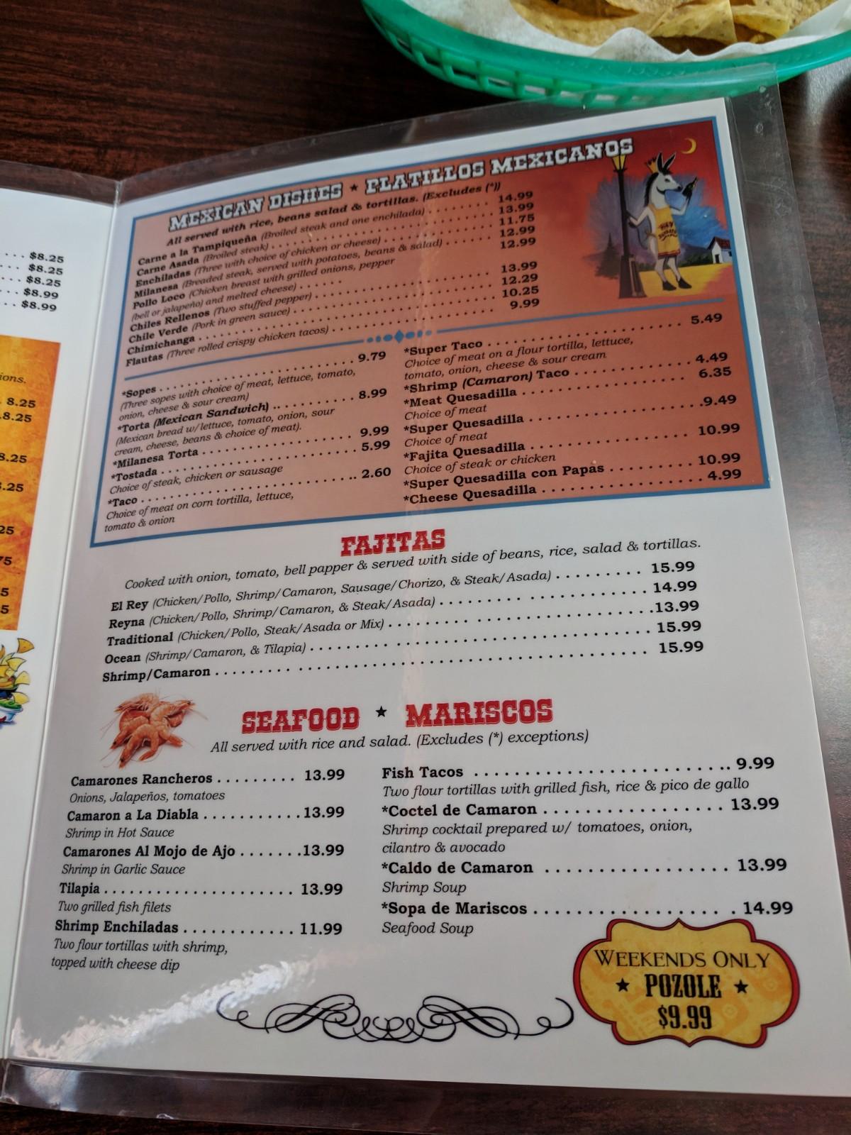 Menu at El Rey Burritos restaurant, West Des Moines, Grand Ave