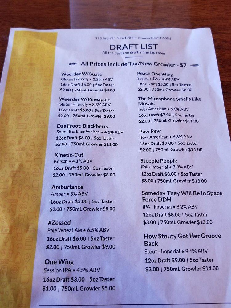 Menu at Five Churches Brewing pub & bar, New Britain