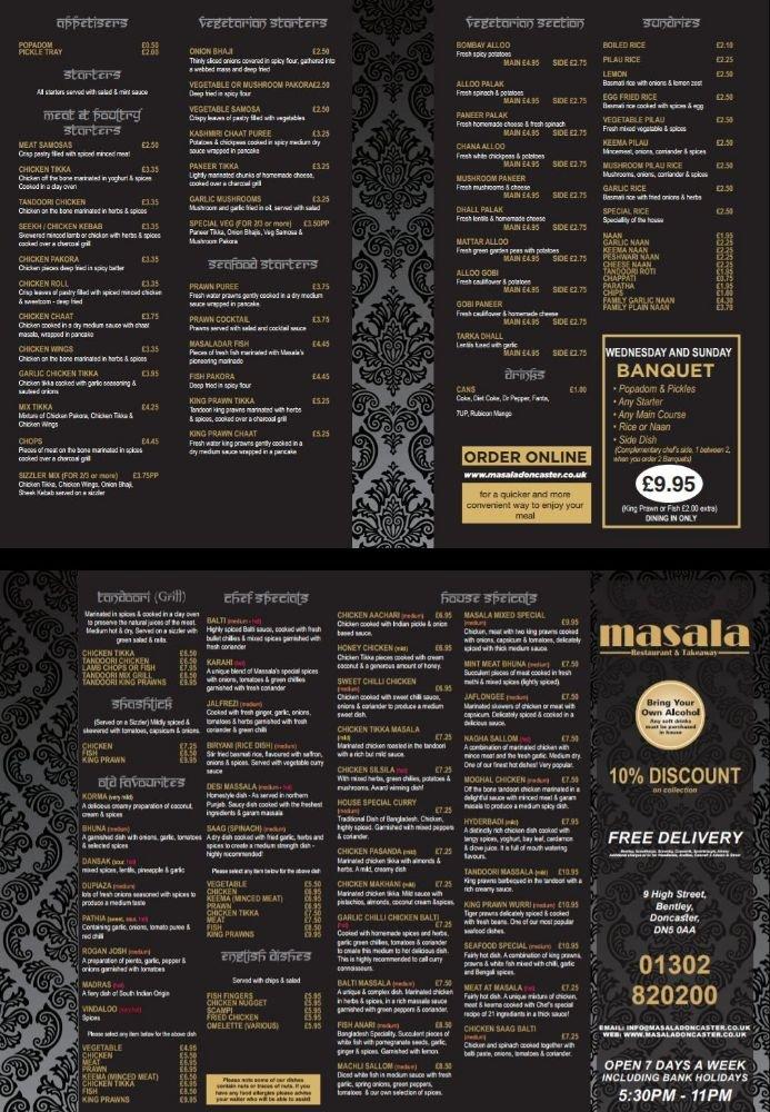 Menu at Masala Doncaster restaurant, Doncaster