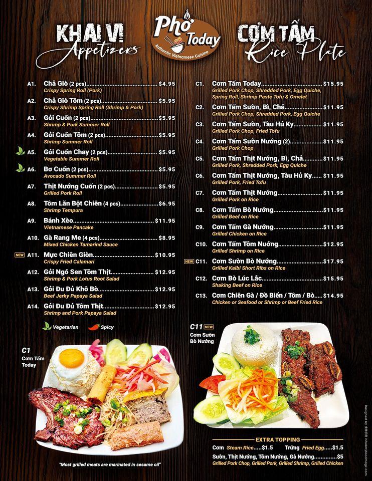 Menu at Pho Today Bridgewater restaurant, Bridgewater