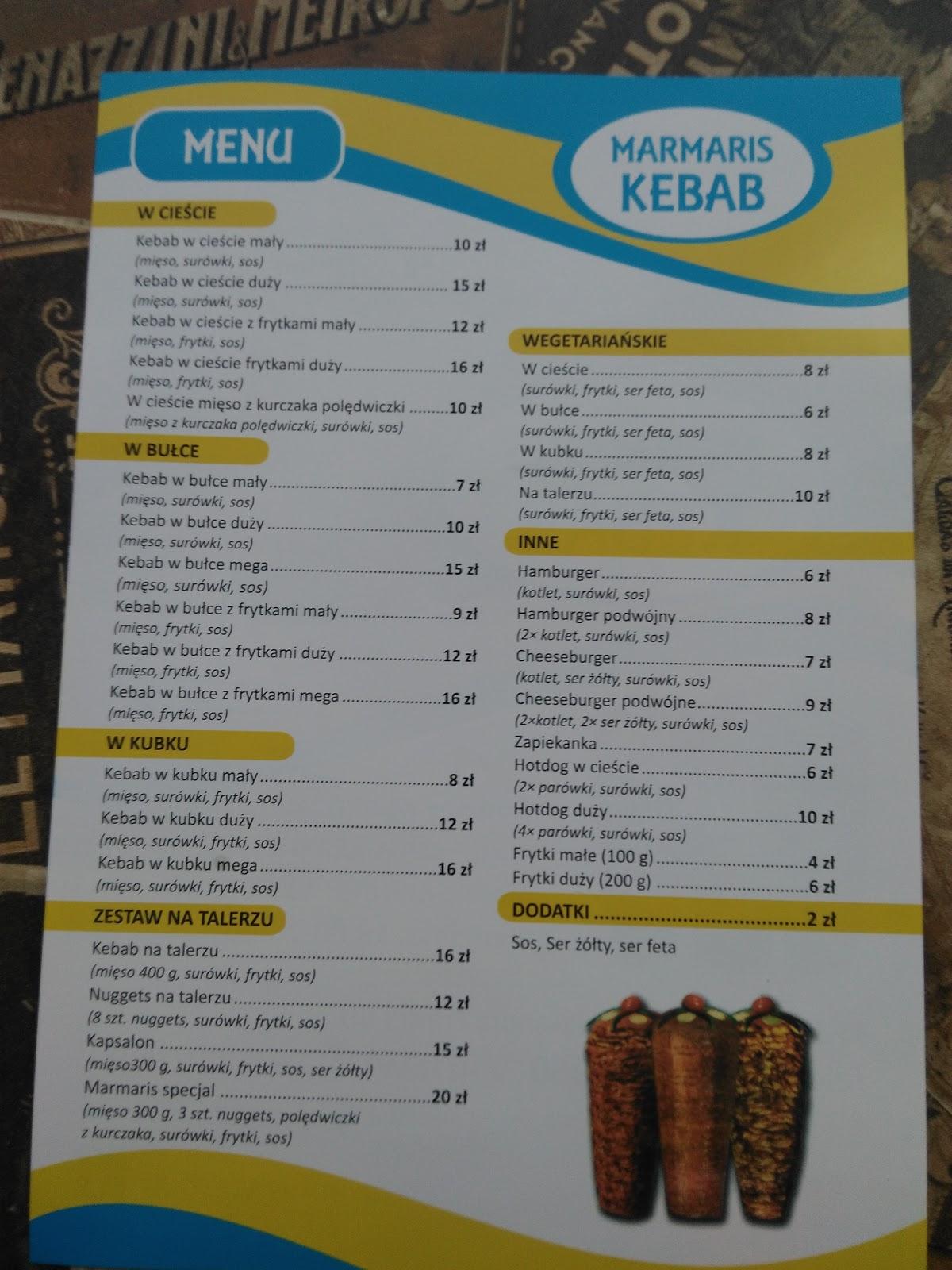 Menu at Marmaris Kebab Lędziny restaurant, Lędziny