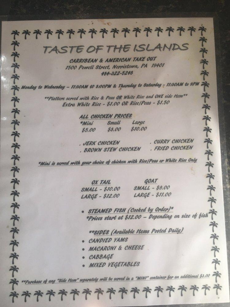 Menu at Taste of the Islands restaurant, Norristown