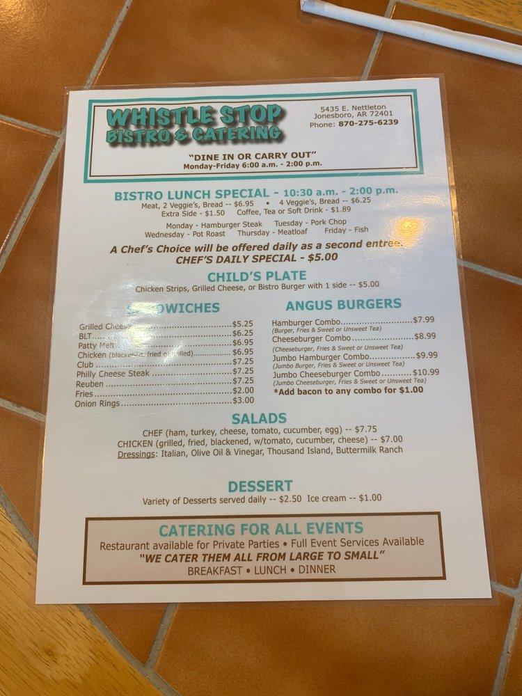 Menu at Whistle Stop Bistro and Catering steakhouse, Jonesboro