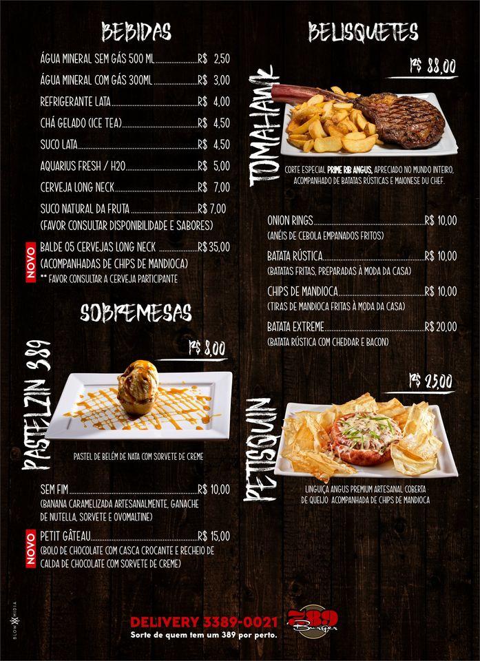 389 Burger cardápio