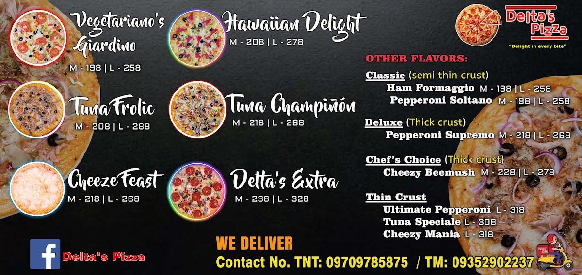 Carta de pizzería Delta's Pizza, Dávao