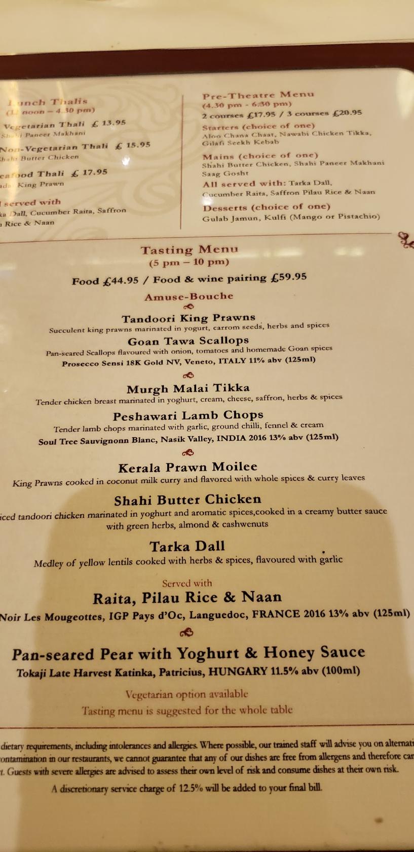 Menu at Light Of India restaurant, London, 6769 Gloucester Rd