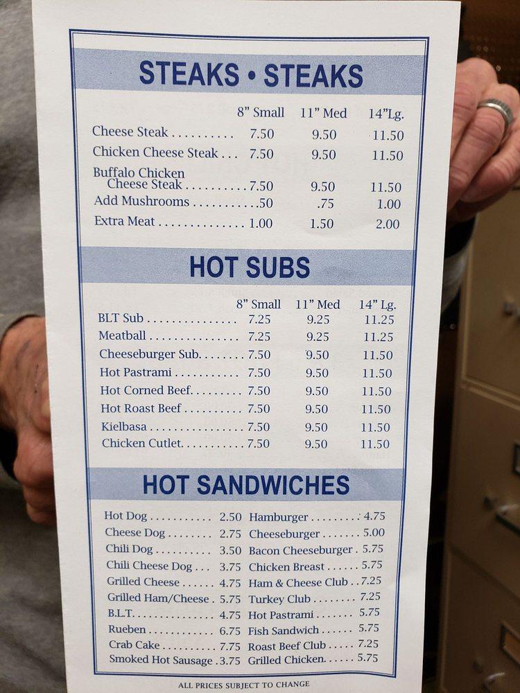 Menu at Malin's Deli restaurant, Newark
