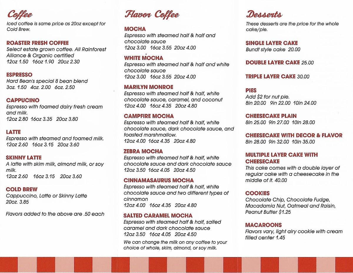 Menu at Hard Bean Lumberton cafe, Lumberton