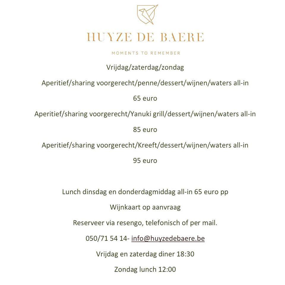 Speisekarte Von Huyze De Baere Maldegem   R767 Menu Huyze De Baere 