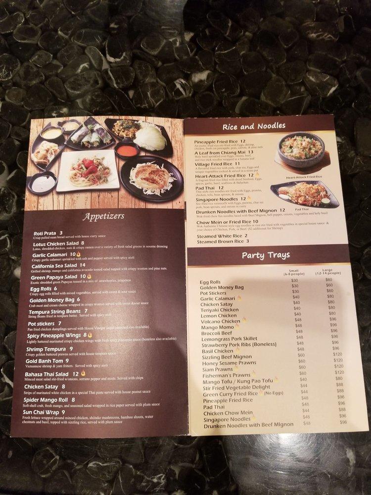 Menu at Pineapple Village restaurant, Gilroy