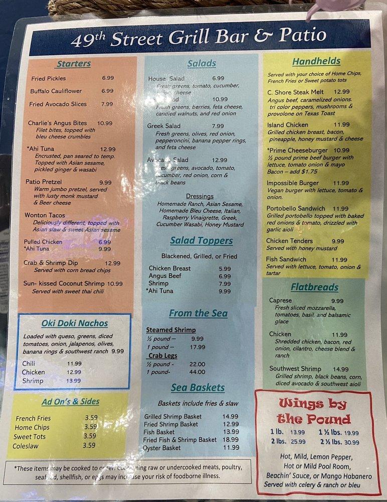 Menu at 49th Street Grill, Bar, & Patio, Oak Island