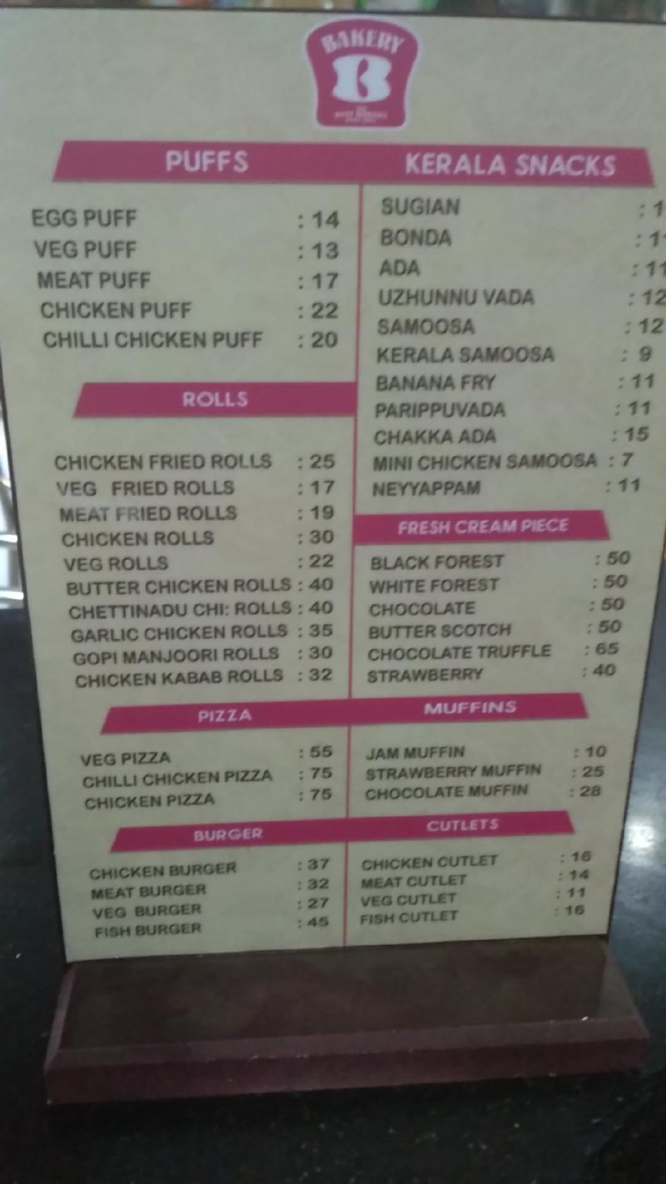 Menu At Best Bakers, Kochi, Edappally Edappally Post Office