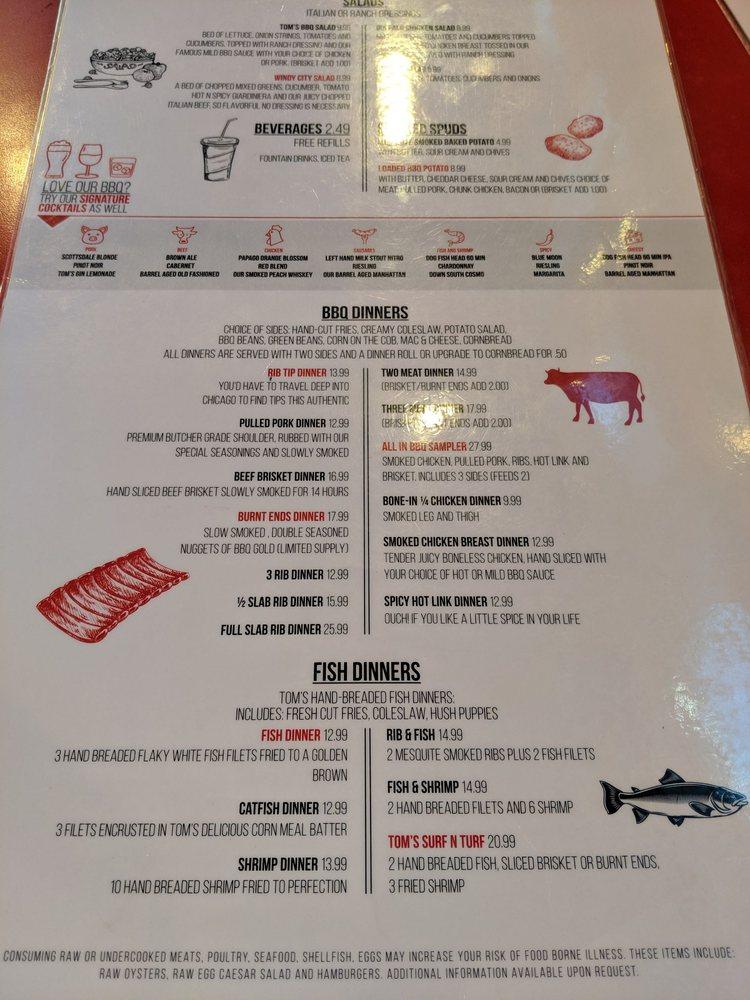 Menu at Tom's BBQ East Mesa, Mesa, E McKellips Rd
