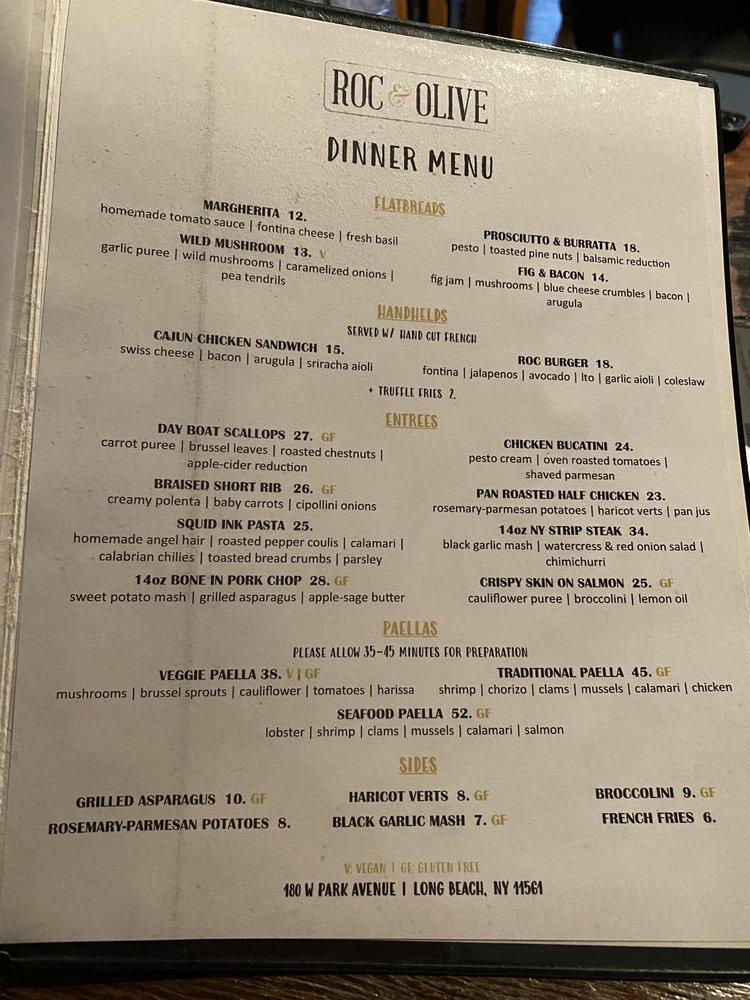 Menu at Roc & Olive restaurant, Long Beach