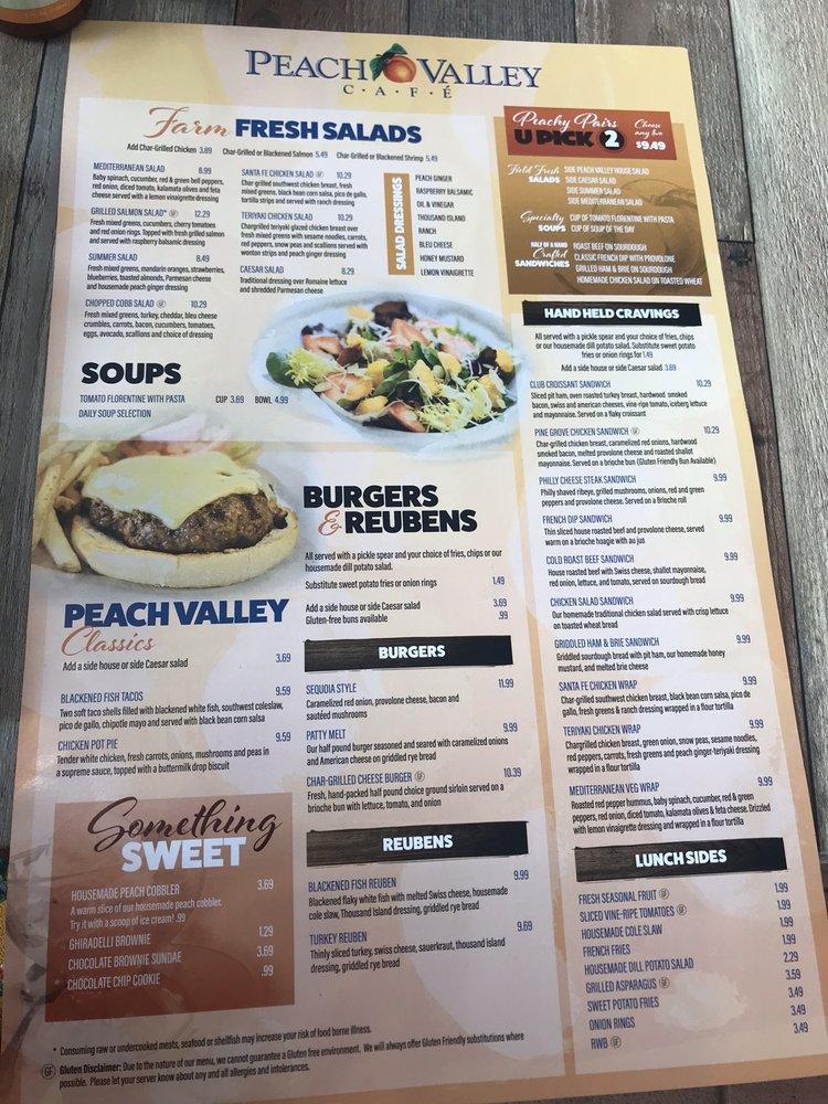 Menu at Peach Valley Café cafe, Mount Dora
