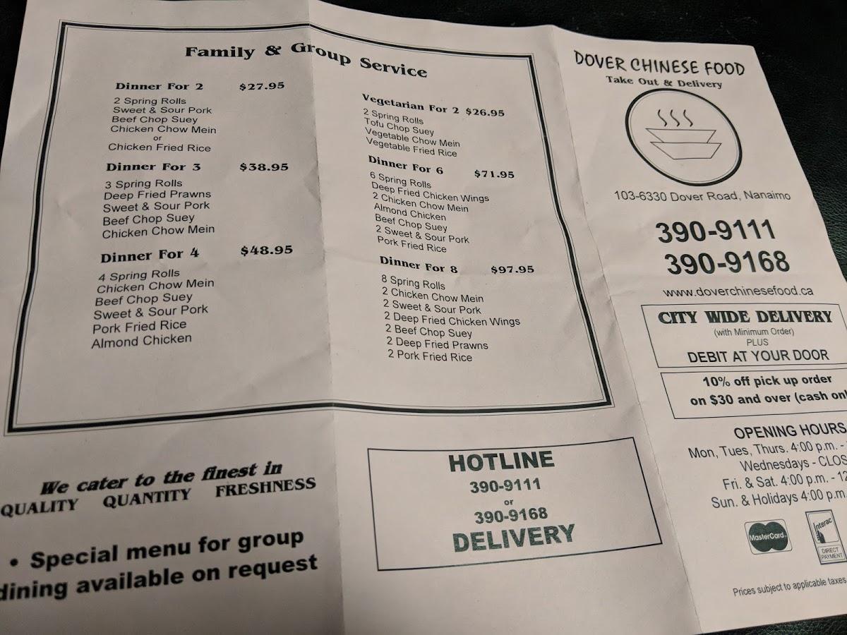Menu at Dover Chinese Food restaurant, Nanaimo