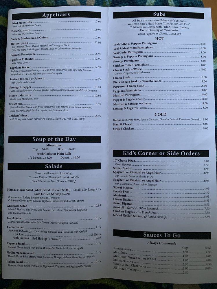 Menu at Mama Roma pizzeria, Buckhannon