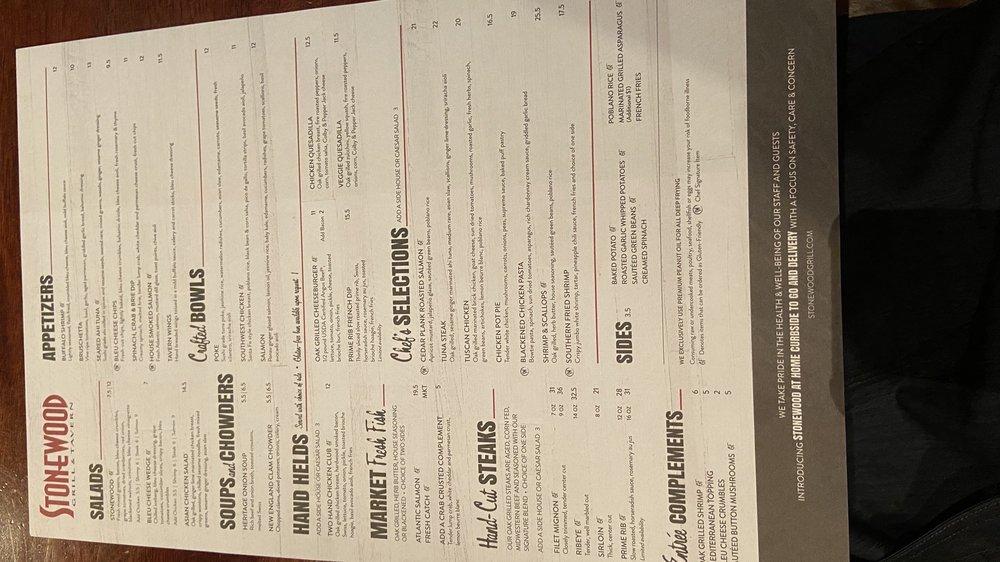Menu at Stonewood Grill & Tavern steakhouse, Jacksonville, Baymeadows Rd 3