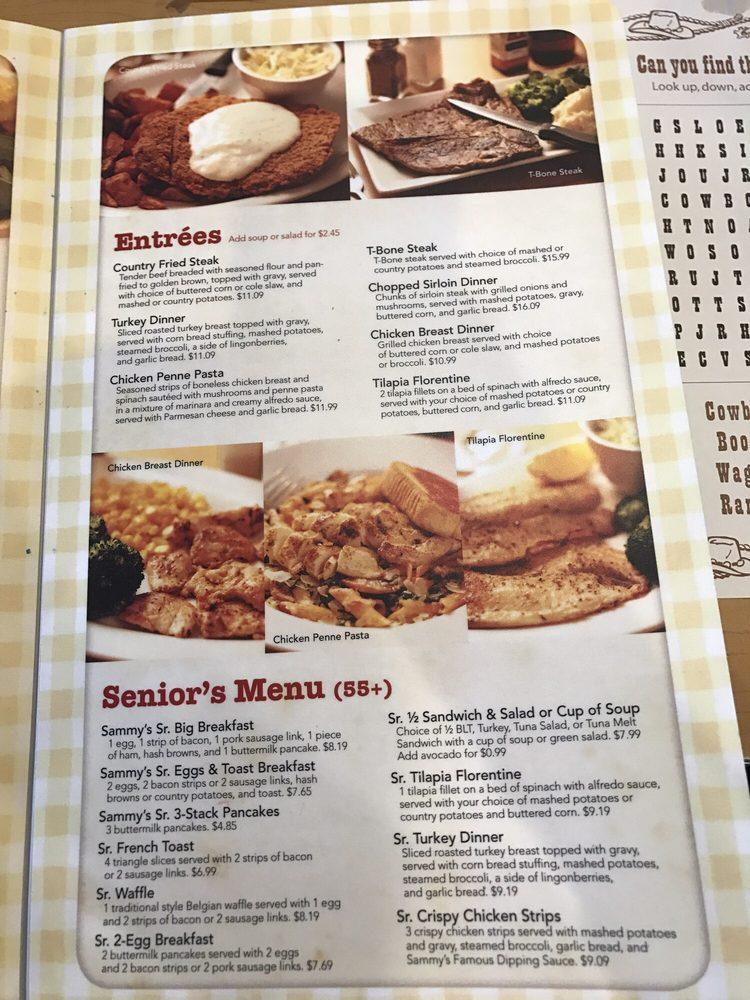 Menu at Sammy's Stackhouse restaurant, Orange