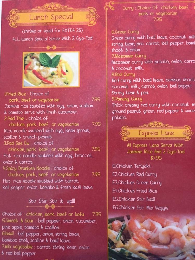 Menu at Royal Thai restaurant, Panama City