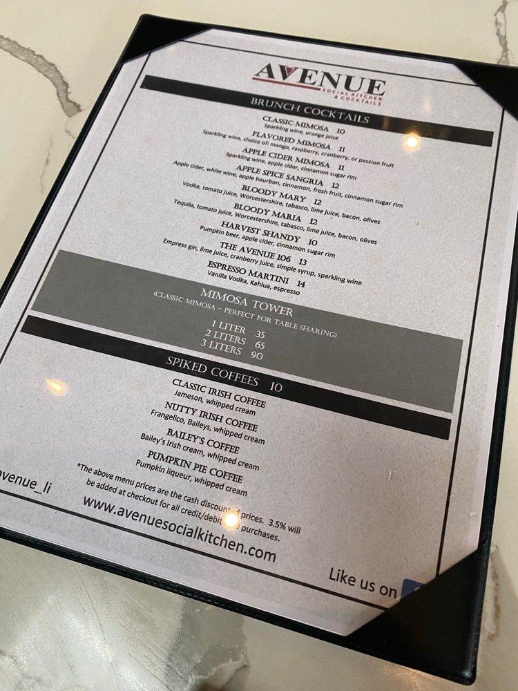 Menu at Avenue Social Kitchen & Cocktails pub & bar, Bellmore