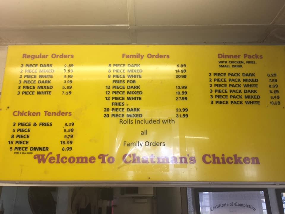 Menu at chatman s chicken restaurant san antonio