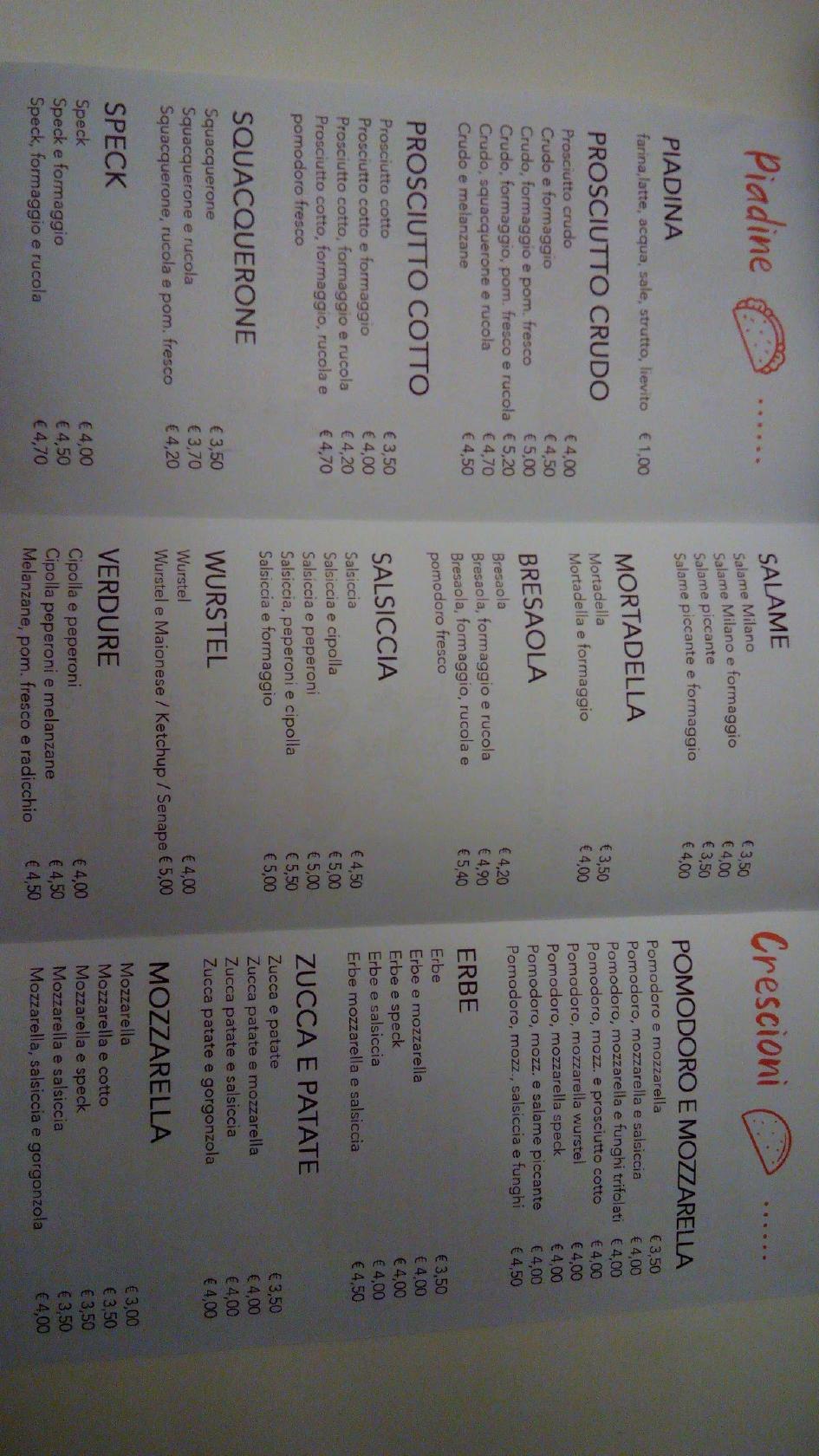 Speisekarte von Piada Roller restaurant, Forli