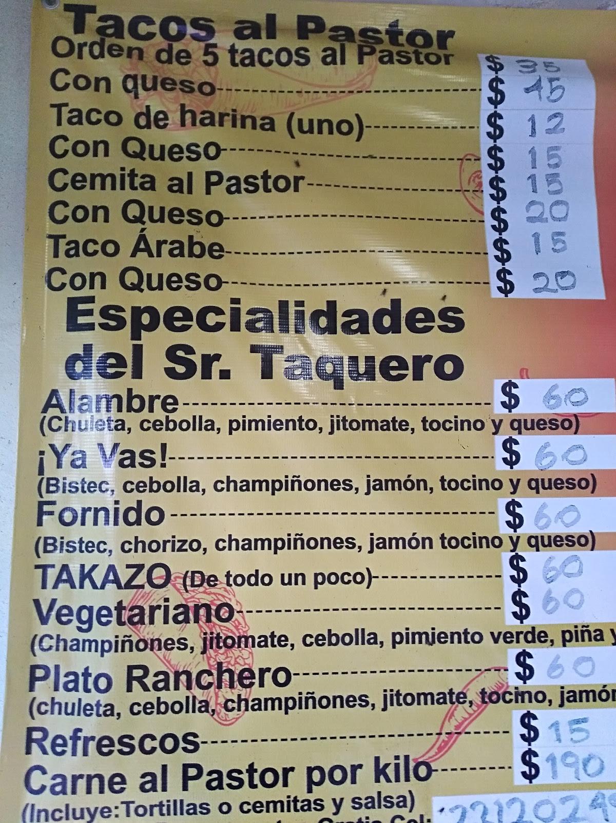 Menu at Taqueria 