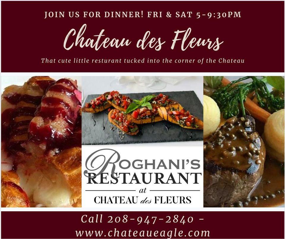 Menu at Roghani's Restaurant at Chateau des Fleurs, Eagle, 176 S Rosebud Ln