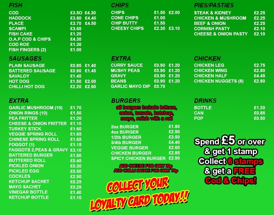 Menu at The Jolly Friar fast food, Trowbridge