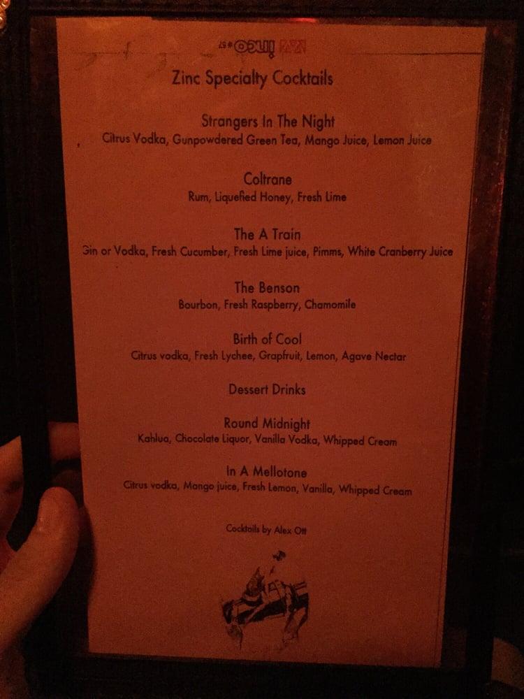 Menu at Zinc Bar, New York City