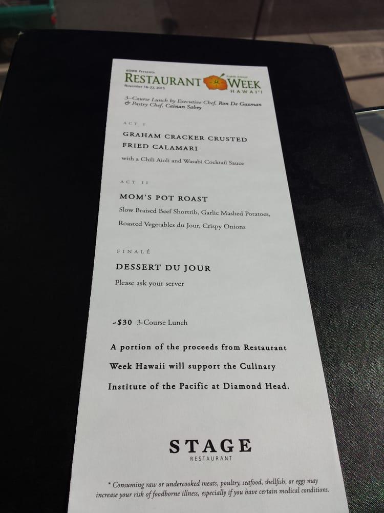 Menu at Stage Restaurant, Honolulu, Kapiolani Blvd