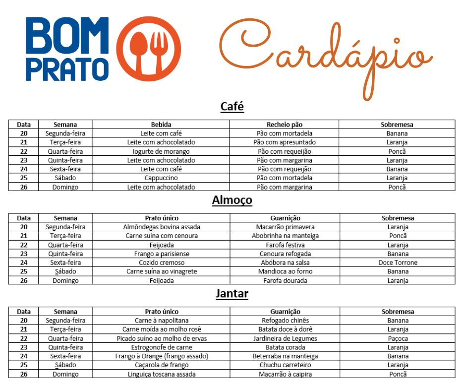 Bom Prato cardápio