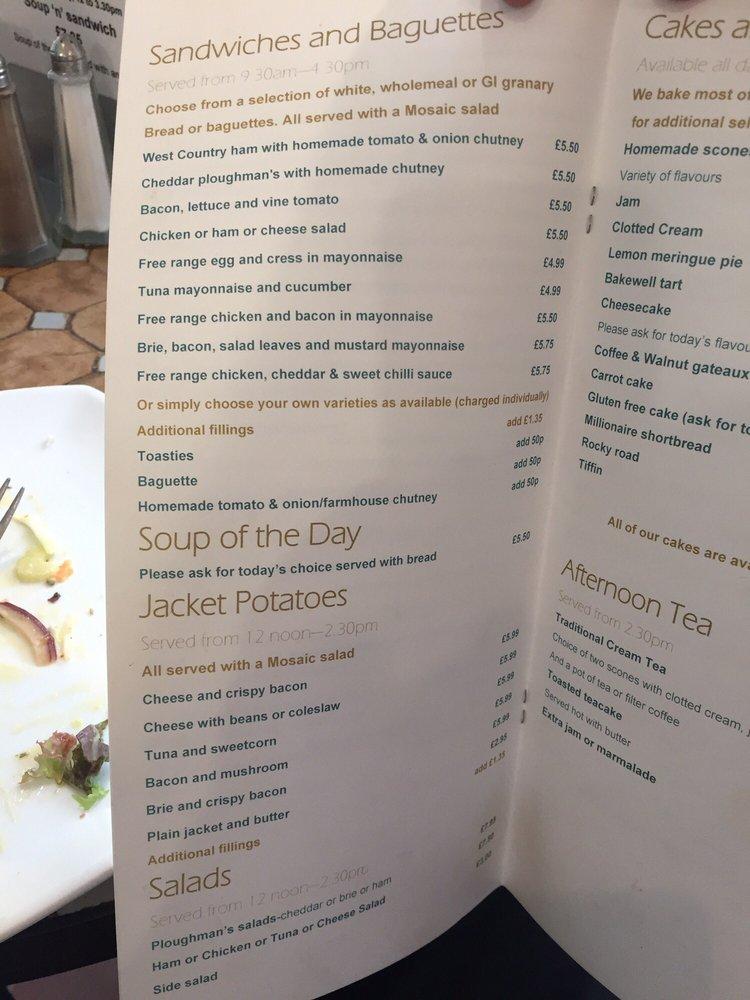 Menu at Cafe Mosaic, Cirencester