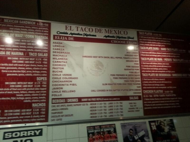 Menu at El Taco De Mexico restaurant, Oxnard, 210 E 5th St