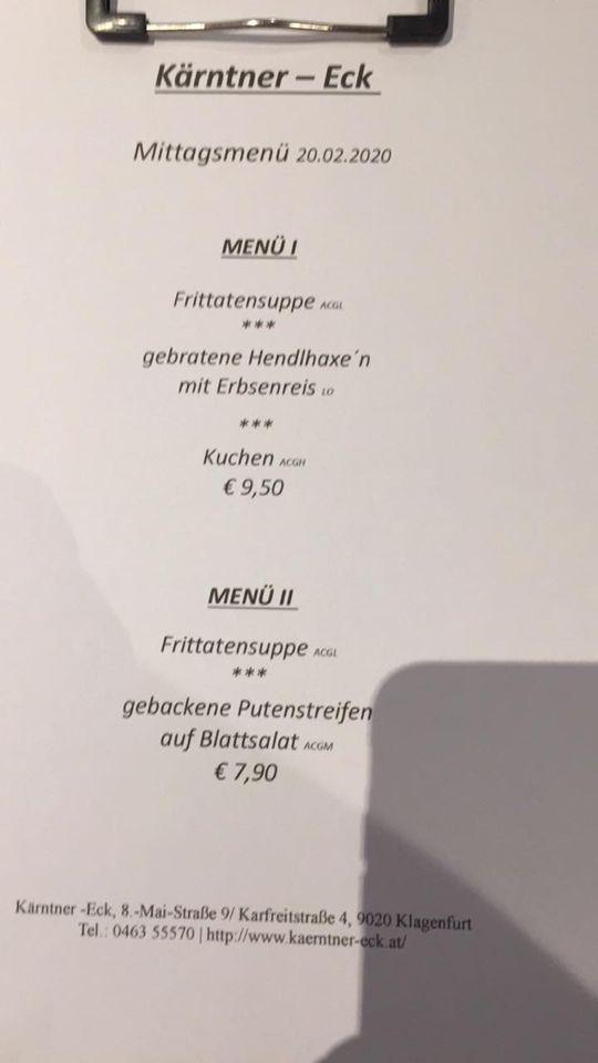 Speisekarte von Kärntner Eck restaurant Klagenfurt am Wörthersee