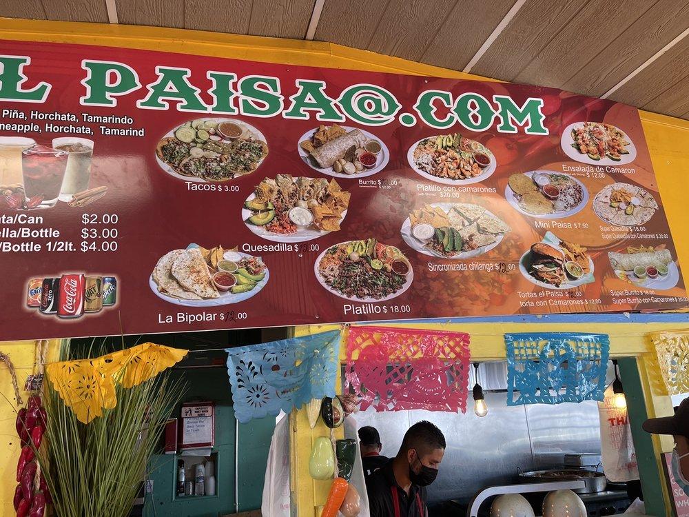 Menu at Taqueria El Paisa restaurant, Oakland, International Blvd
