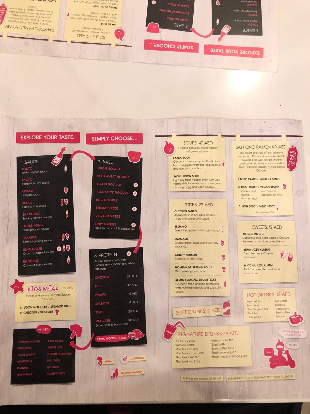 Menu at Wokyo Noodle Bar JLT, Dubai, Mohammed Ibrahim Tower JLT