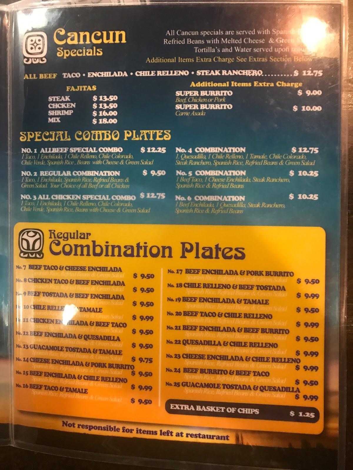 Menu at Cancun Restaurant, Stockton